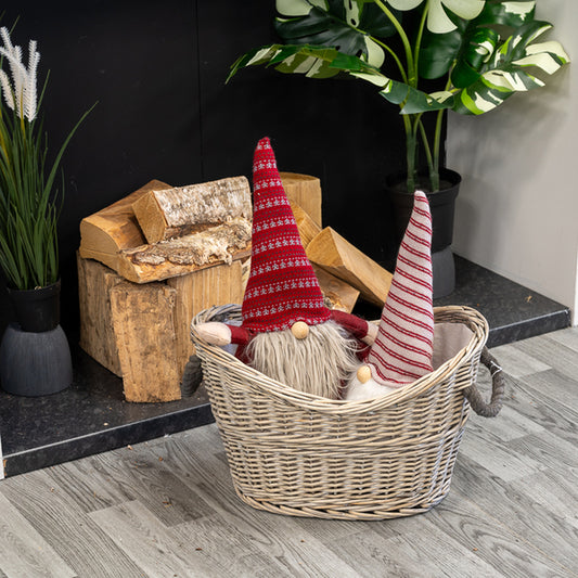 Oval Log Basket with Rope Handles T44x30xH20/27xB33c23cm