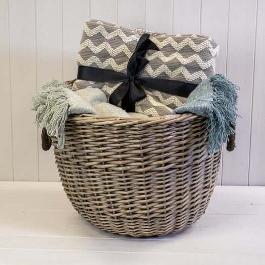 Willow Log Basket with Hessian Liner and Rope Handles