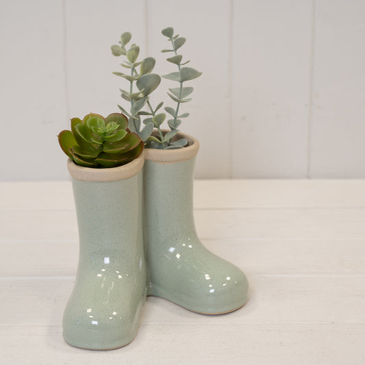 Sage Green Ceramic Wellingtons Vase Small 15.9cm x 12cm x 12.5cm
