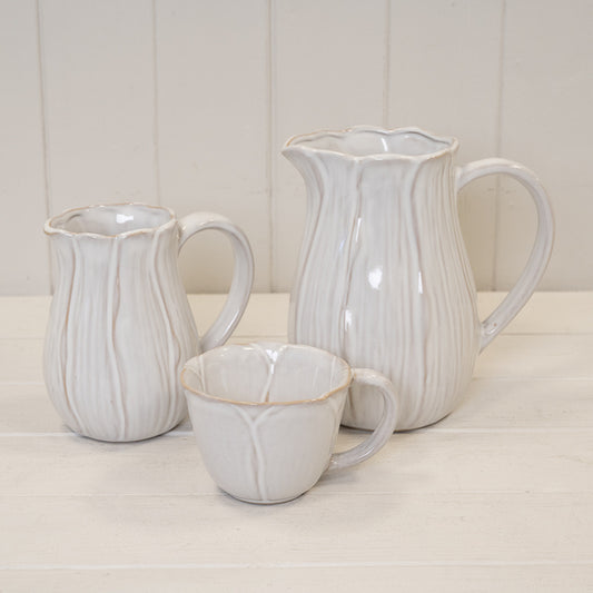 Natural Ceramic Jug with Petal Shape design Large 17.5cm x 12.8cm x 18.5cm