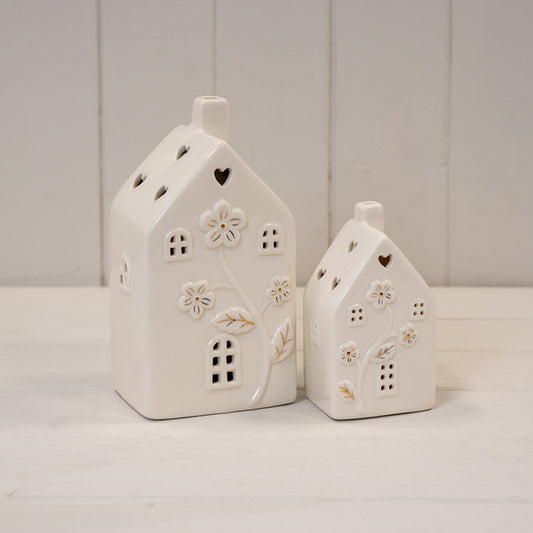 Glazed Ceramic House with LED Ornament with Textured Detail