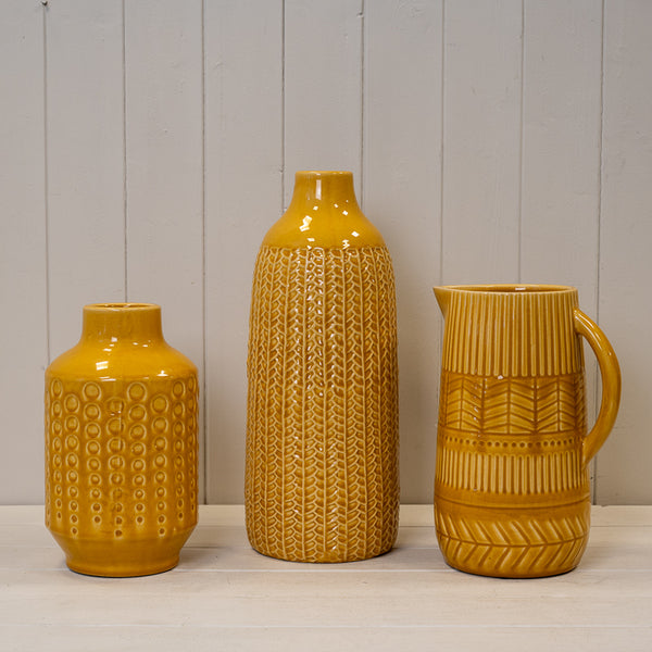 Yellow Ceramic Vase (25cm) TD(ext)7.5/ (int)5.5 x BD10.5 x H25cm