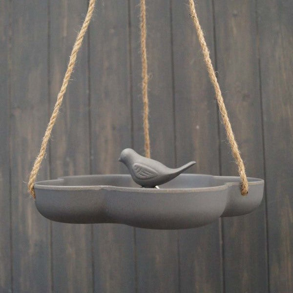 Earthy Anthracite Bamboo Hanging Bird Bath/Feeder H3.5 W23.3 D23 Weight-1540g