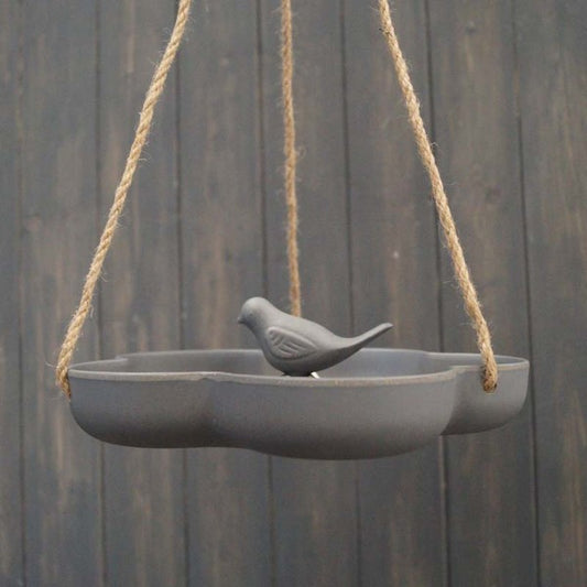 Earthy Anthracite Bamboo Hanging Bird Bath/Feeder