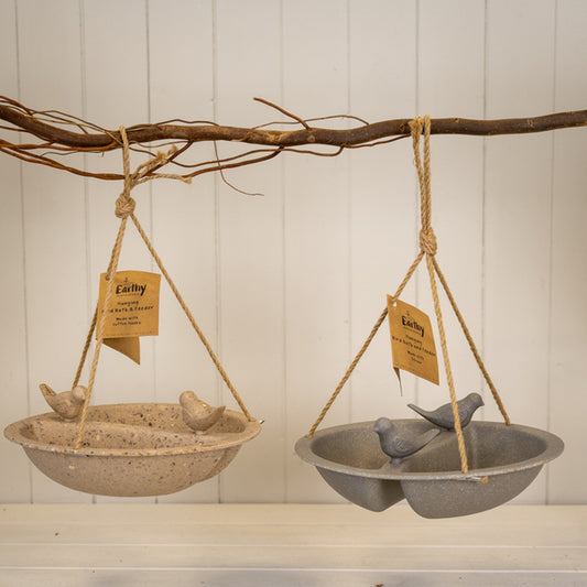 Earthy Straw Hanging Bird Bath and Feeder