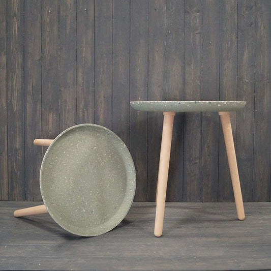Set Of Two Earthy Sage Bamboo Terrazzo Side Table