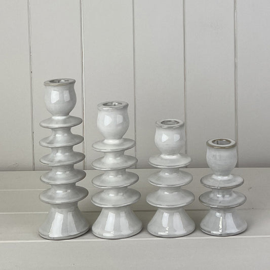 Glazed Ceramic Candle Holder with Textured Detail
