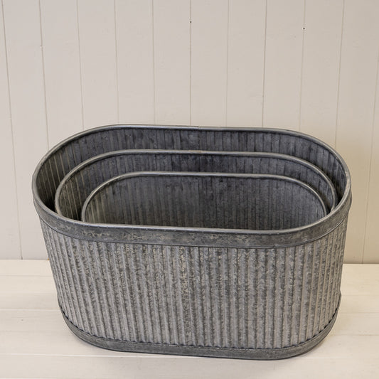 Set/3 ribbed oval pot