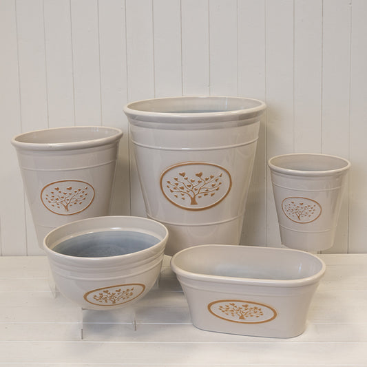 Cream Round Love Heart Tree Bowl Recycled Plastic Planter D30cm 6.6LTR Weight 335g