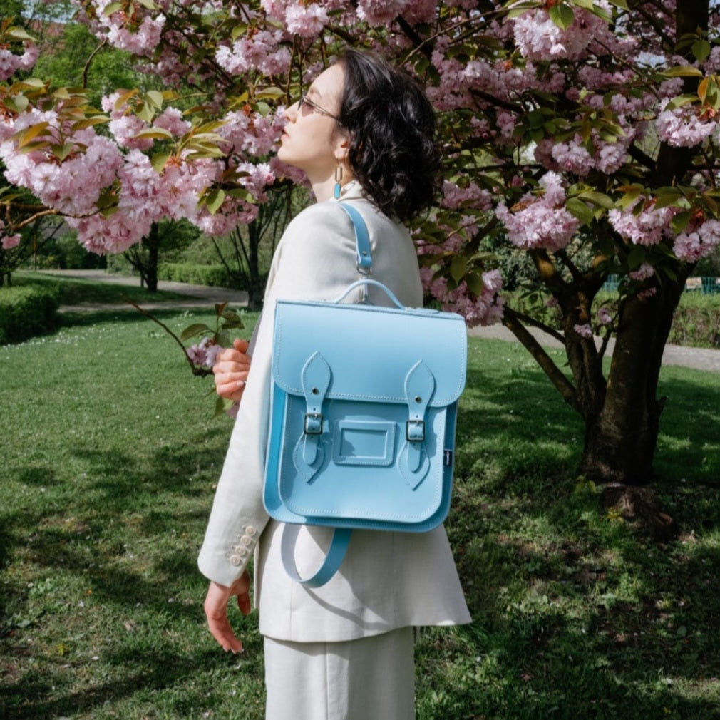 Handmade Leather City Backpack - Pastel Baby Blue