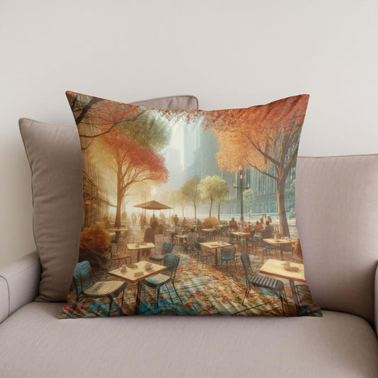 Autumn Morning Cafe Cotton Cushion
