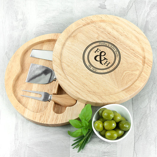 Monogrammed Couple's Emblem Cheese Board Set