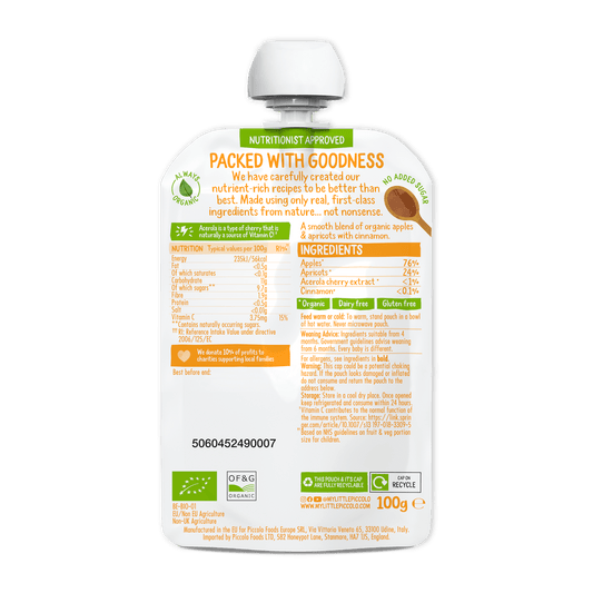 Piccolo Organic Apple & Apricot Baby Food Pouch 100g 4m+