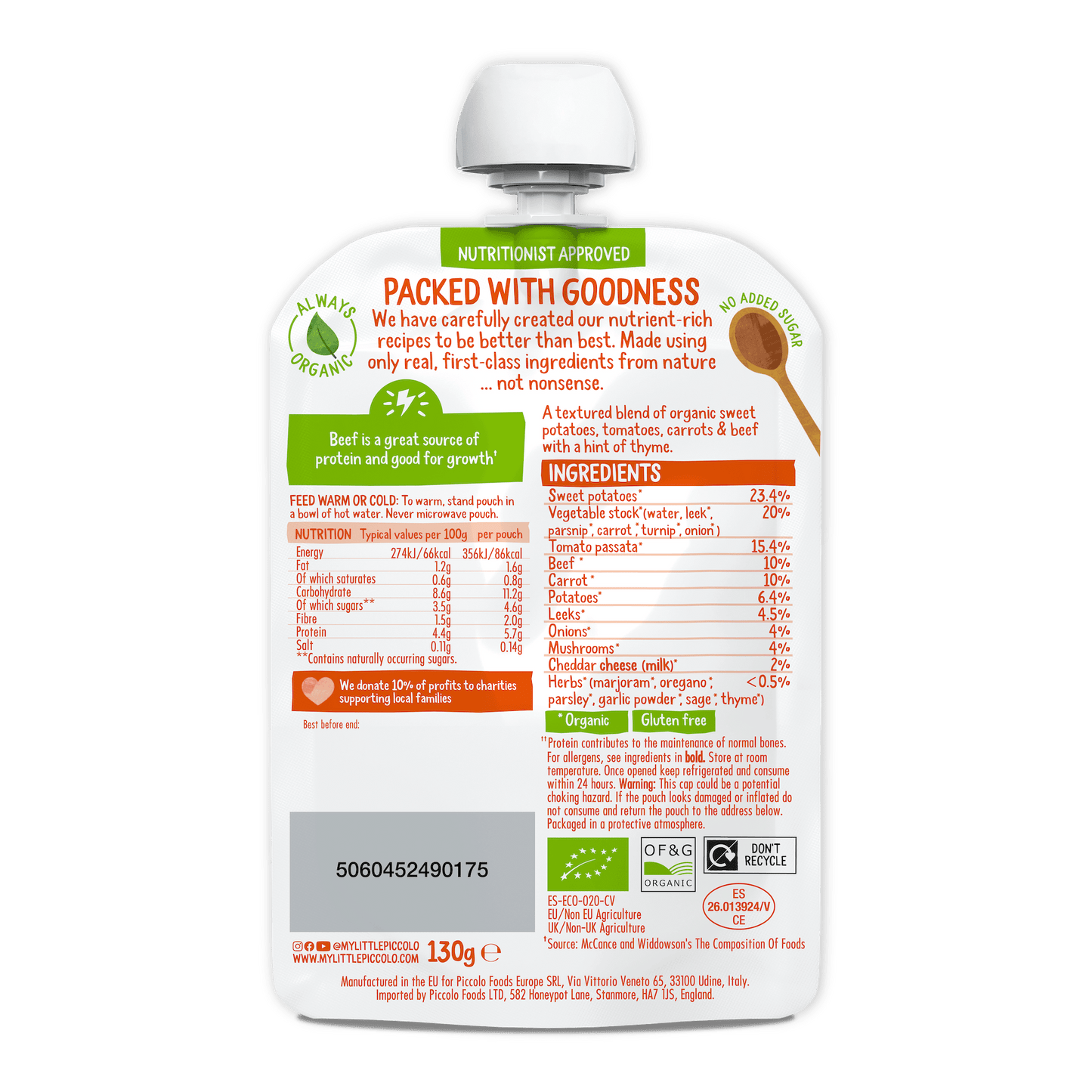 Piccolo Organic Sweet Potato & Beef Meatballs Baby Food 130g 7m+
