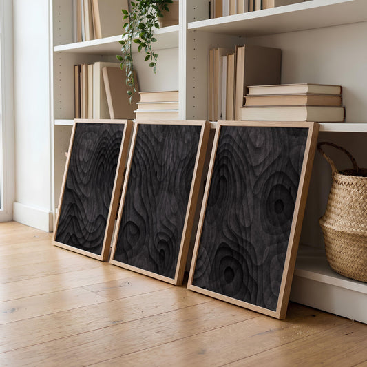 Picture for Living Room Dark Topographic Abstract Brown Texture Wall Art Prints | Set of 3
