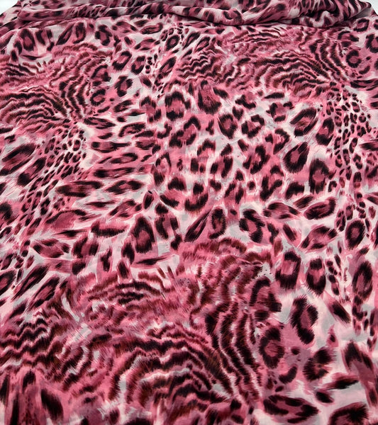 Pink Black Animal Print Non Stretch Chiffon Sheer Dress Bridal Fabric