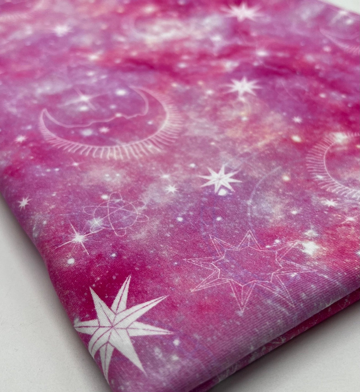 Pink Galaxy Print Cotton Stretch Jersey 200 GSM 95/5 Lycra 4 Way Stretch