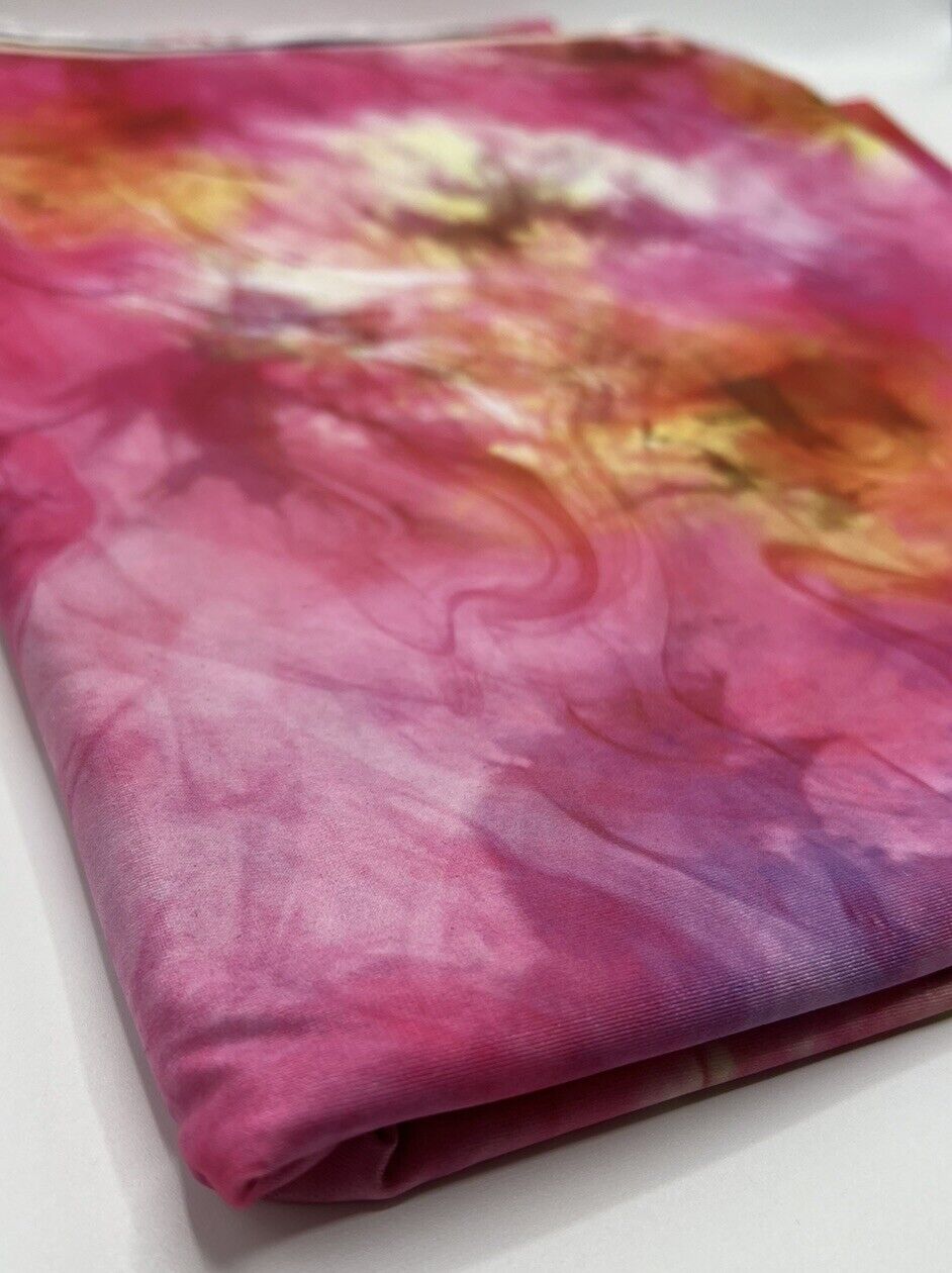 Pink Orange Mix Print Soft Touch Stretch Fabric