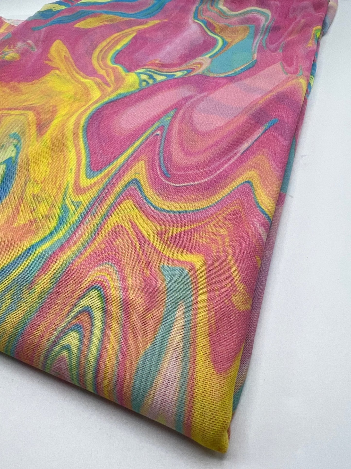 Pink Paint Mix Print Mesh Fabric Stretch