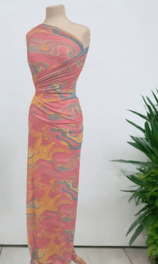 Pink Paint Mix Print Mesh Fabric Stretch