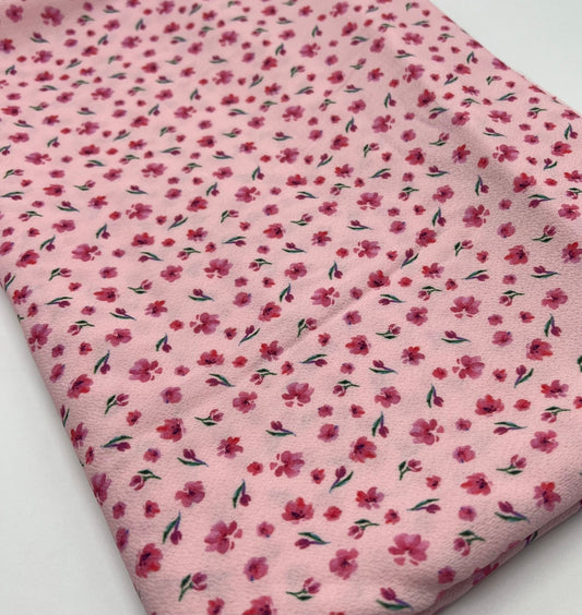Pink Pink Ditsy Print Lightweight Bubble Crepe Fabric