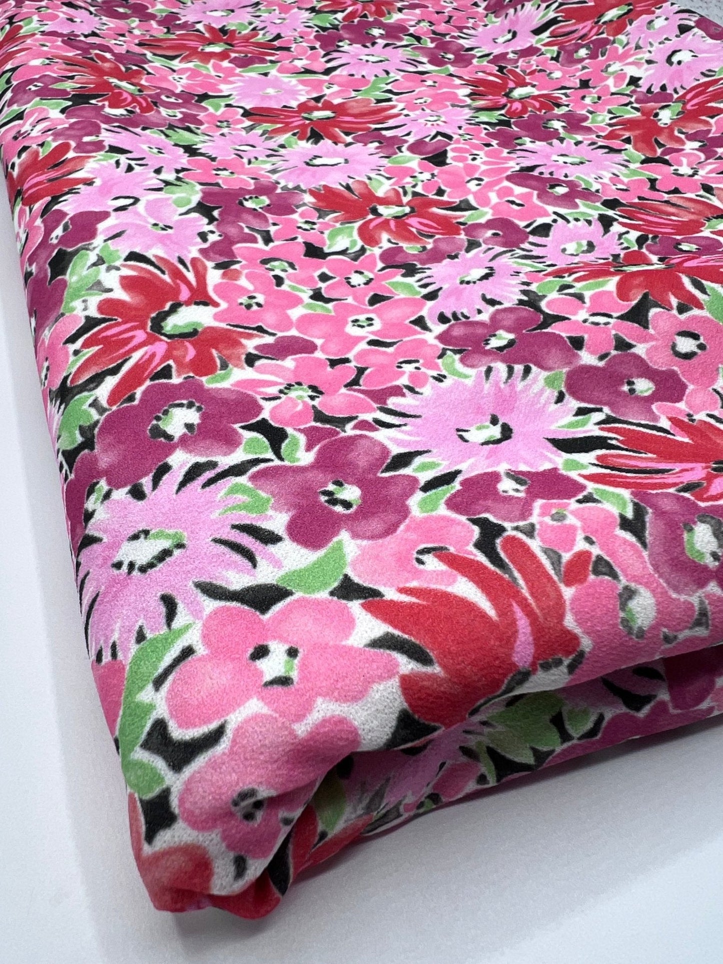 Pink & Purple Mix Floral Printed Scuba Crepe Jersey Fabric 4 Way Stretch