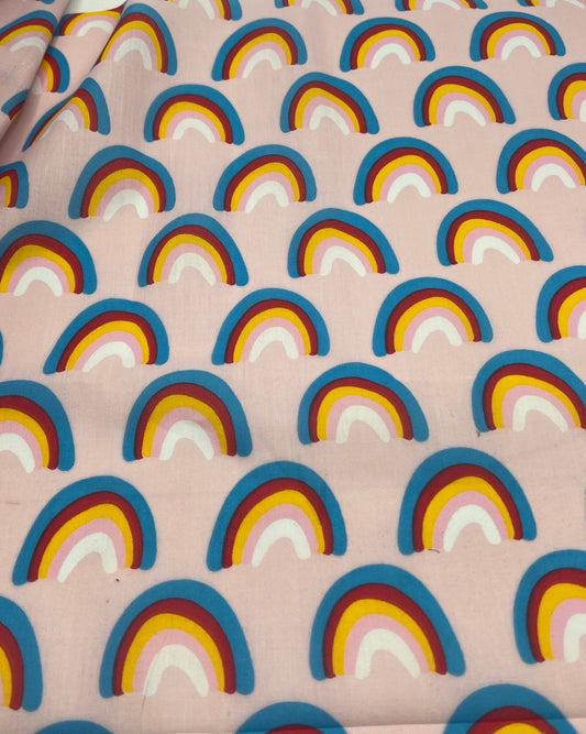 Pink Rainbow Printed Polycotton 90 GSM 80/20 44 Inch Non Stretch
