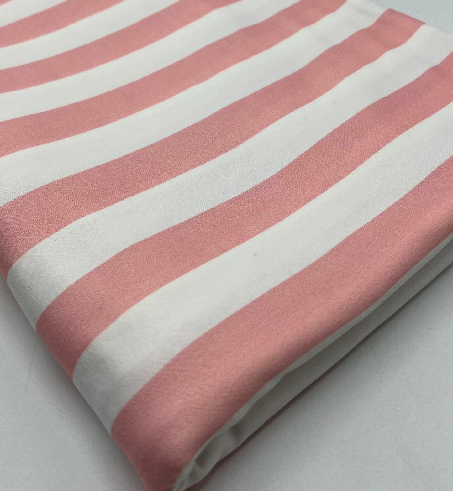 Pink White Stripe Super Soft Print Spun Poly Stretch Fabric