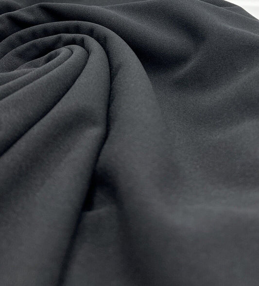 Plain Black Scuba Crepe Stretch Fabric 4 Way Stretch