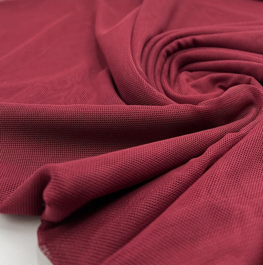 Plain Burgundy Mesh Fabric Stretch