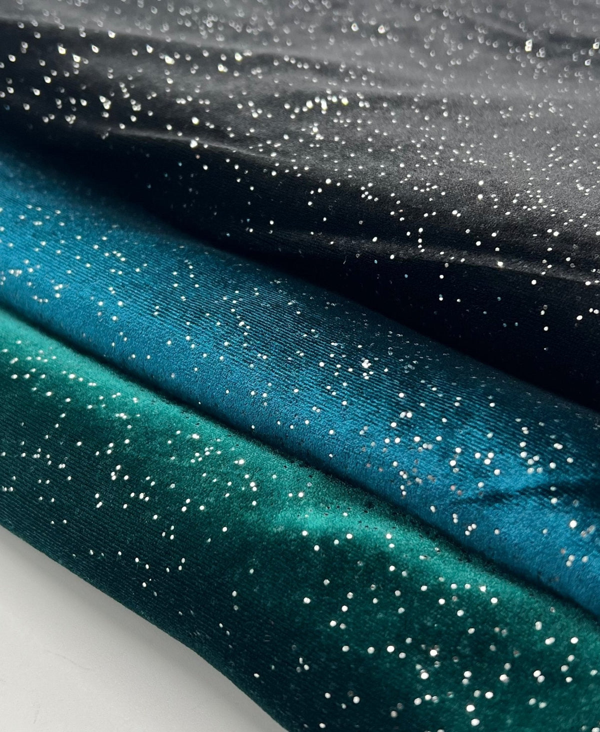 Plain Bottle Green Metallic Sparkle Glitter Velour Stretch Fabric