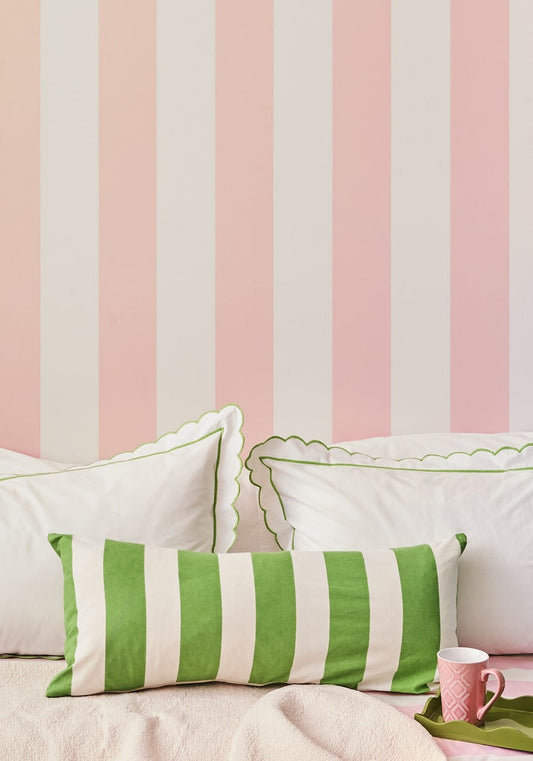 Poppy Sage Cabana Stripe Long Lumbar Cushion Cover
