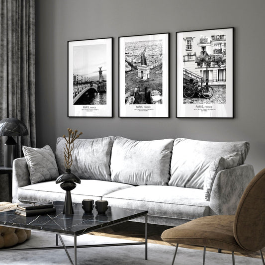 Posters for living room | set of 3 Paris wall art prints