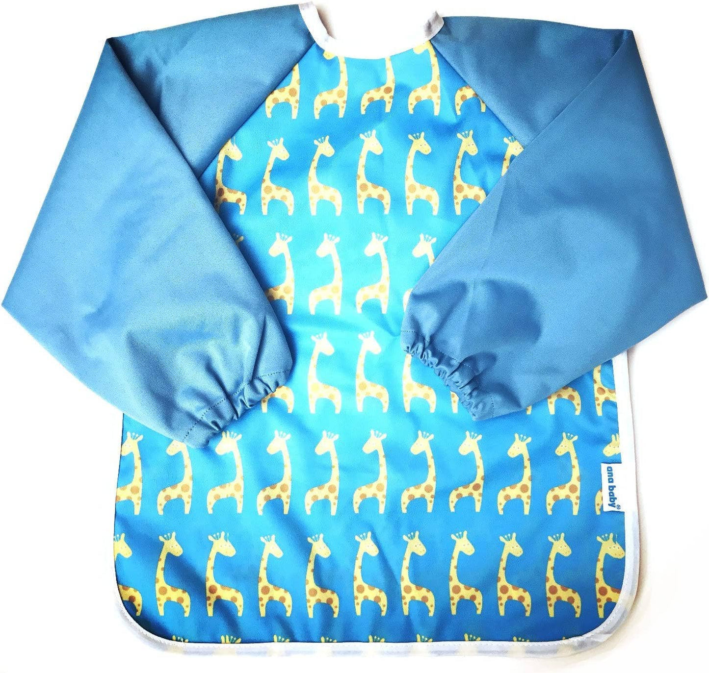 Premium Soft Long Sleeve Water Resistant Washable Bib – Blue Giraffe Design