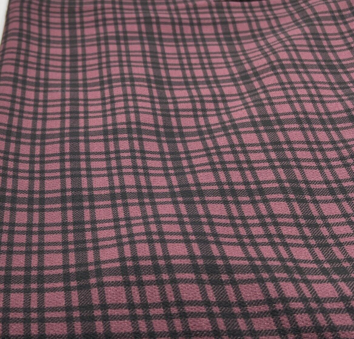 Purple Black Check Print Bubble Crepe Non Stretch Fabric