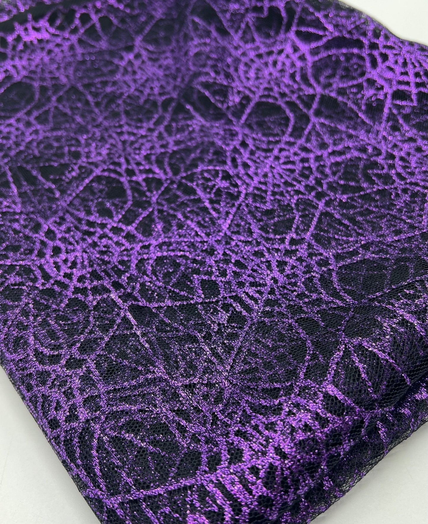 Purple Black Cobweb Halloween Print Mesh Fabric Stretch