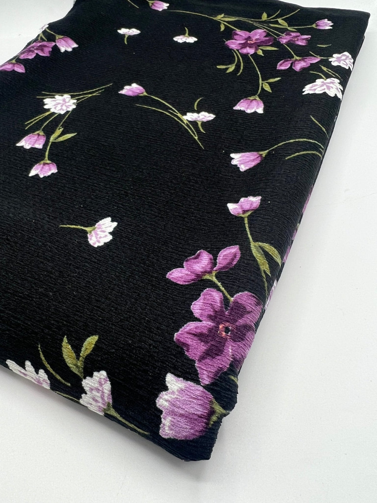 Purple Green Floral Tree Bark Stretch Dress Craft Fabric