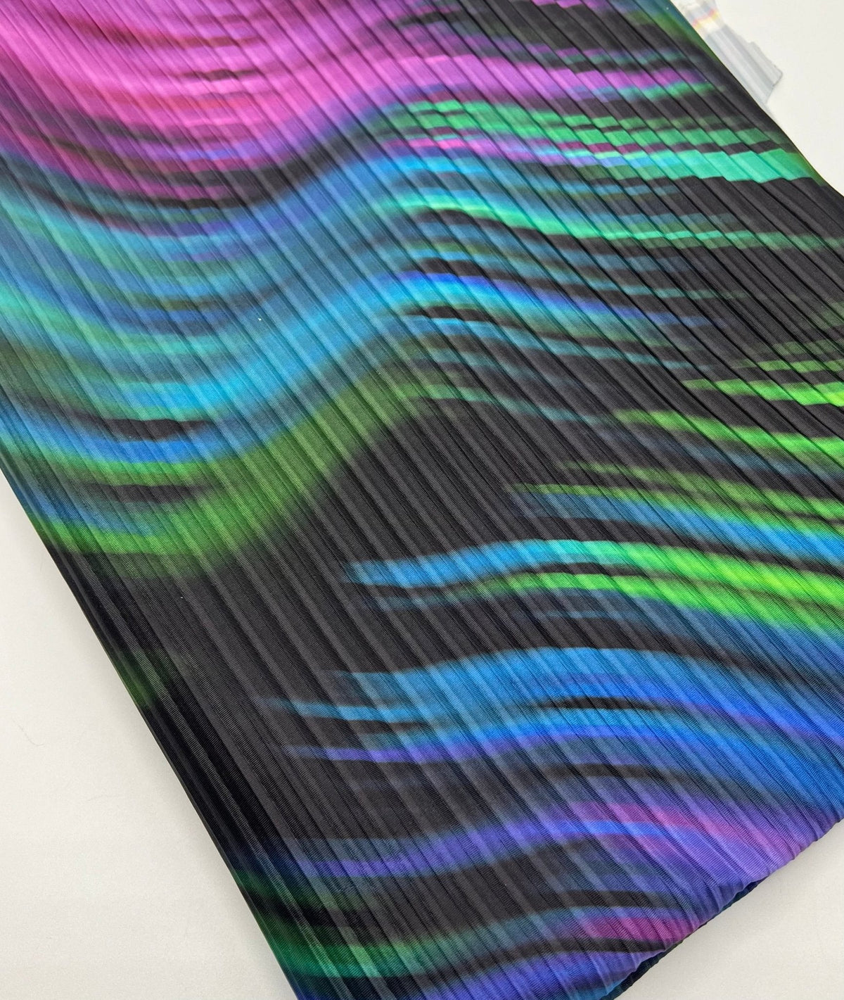 Purple Green Mix Plisse Pleated Stretch Fabric
