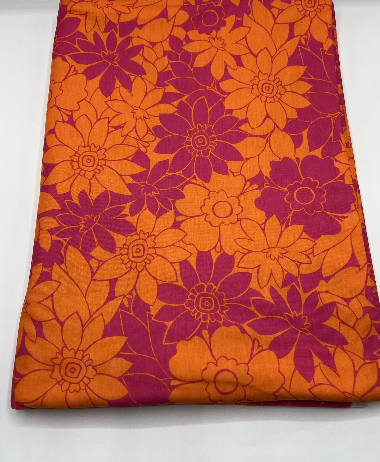 Purple Orange Floral Print Spun Poly Stretch Fabric