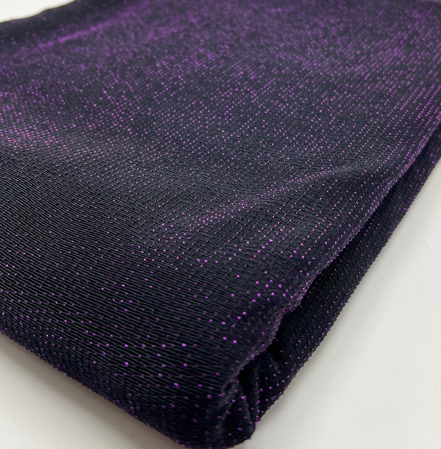 Purple Thread Detail Black Lurex Sparkle Metallic Stretch Knit Fabric