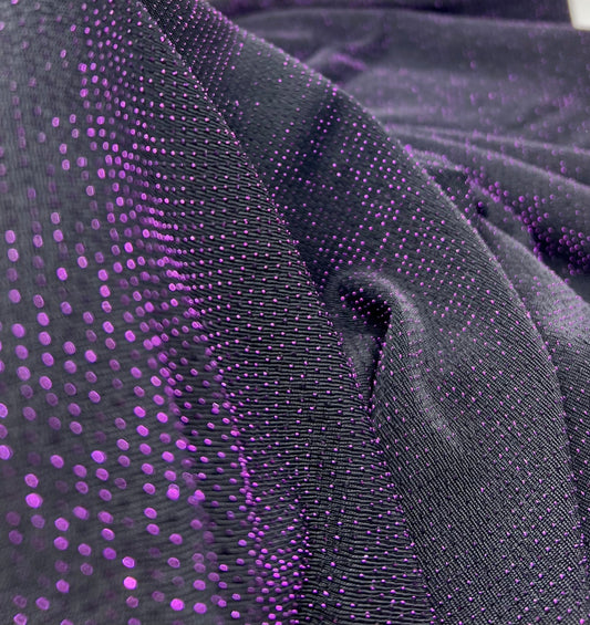 Purple Thread Detail Black Lurex Sparkle Metallic Stretch Knit Fabric