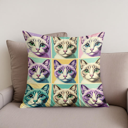 Pastel Pop Cats Cotton Cushion