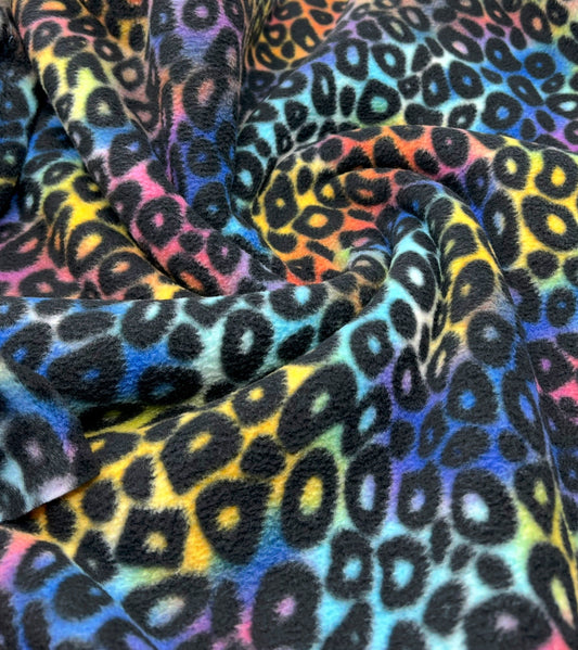 Rainbow Leopard Printed Anti-Pil Polar Fleece Fabric Blanket Loungewear