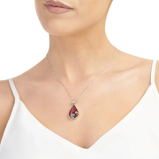 Teardrop Flower Pendant Necklace - Real Flowers in Sterling Silver