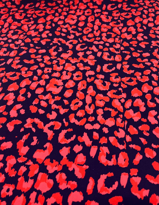 Red Animal Print Lightweight Bubble Crepe Fabric