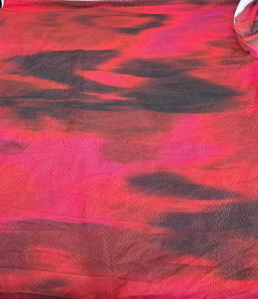 Red Black Mix Mesh Fabric Stretch