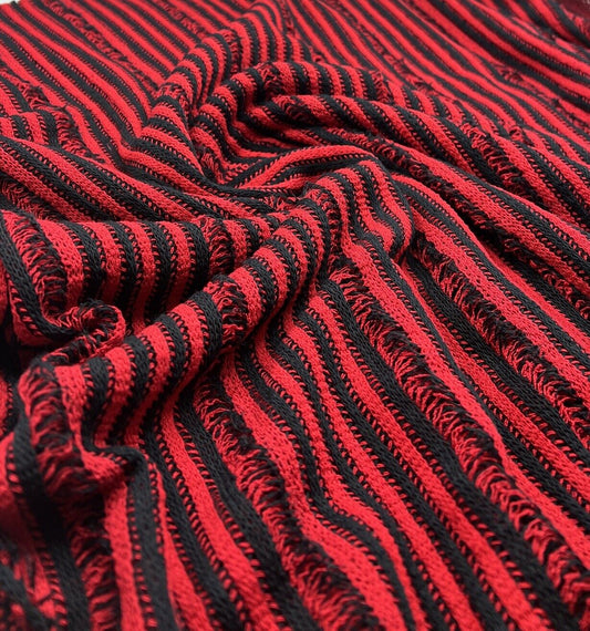 Red Black Stripe Knitted Stretch Fabric