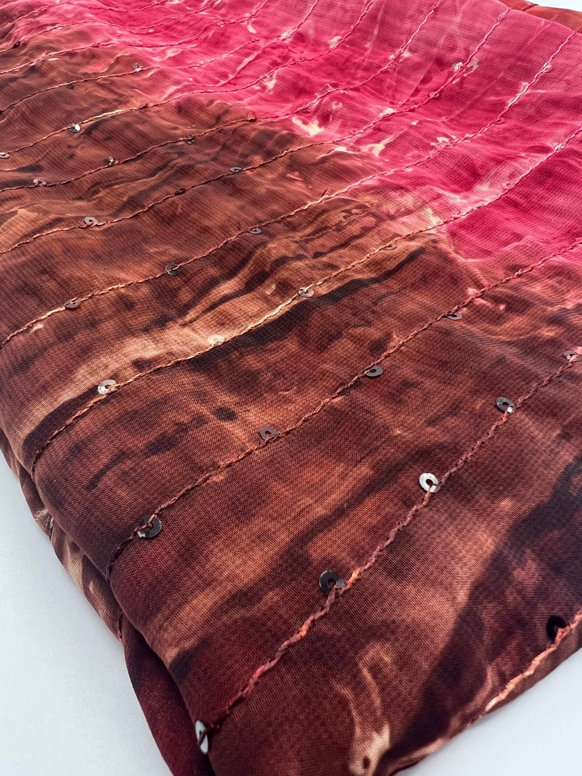 Red Brown Sequin Lightweight Non Stretch Woven Fabric