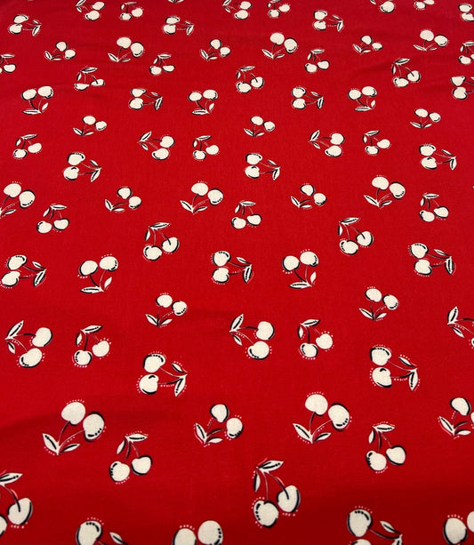 Red Cherry Print Super Soft Spun Poly Stretch Fabric