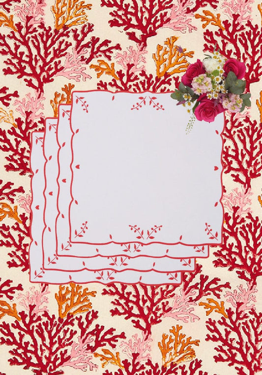 Red Garden Motif Placemats - Set of 4